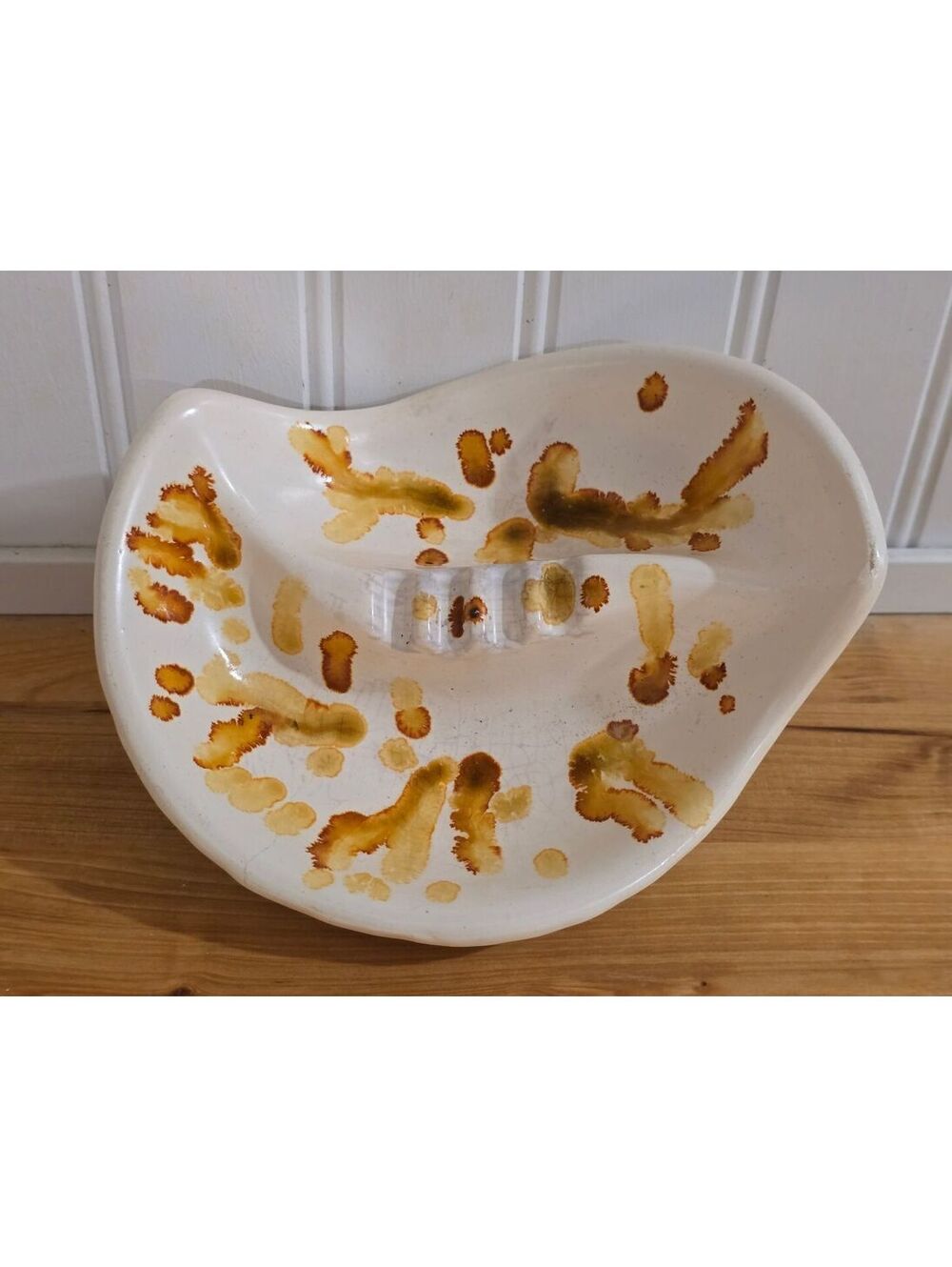 VTG Mid Century Modern Biomorphic Ceramic Ashtray Catchall Drip Glaze 60s 70s